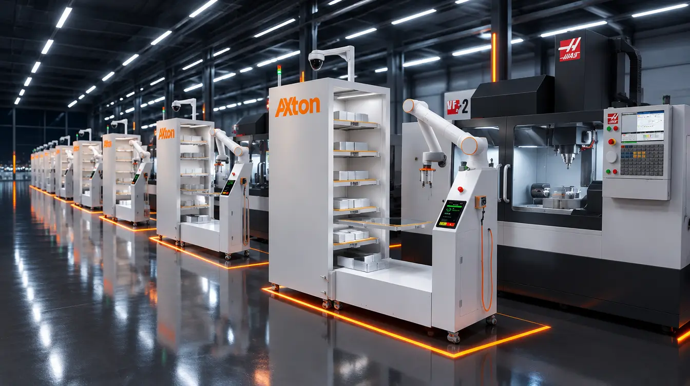 A row of Axton stations, each beside a Haas VF-2