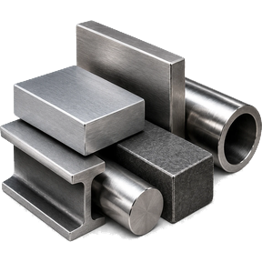 Metal stock: plate, bar, beam, round and tube.